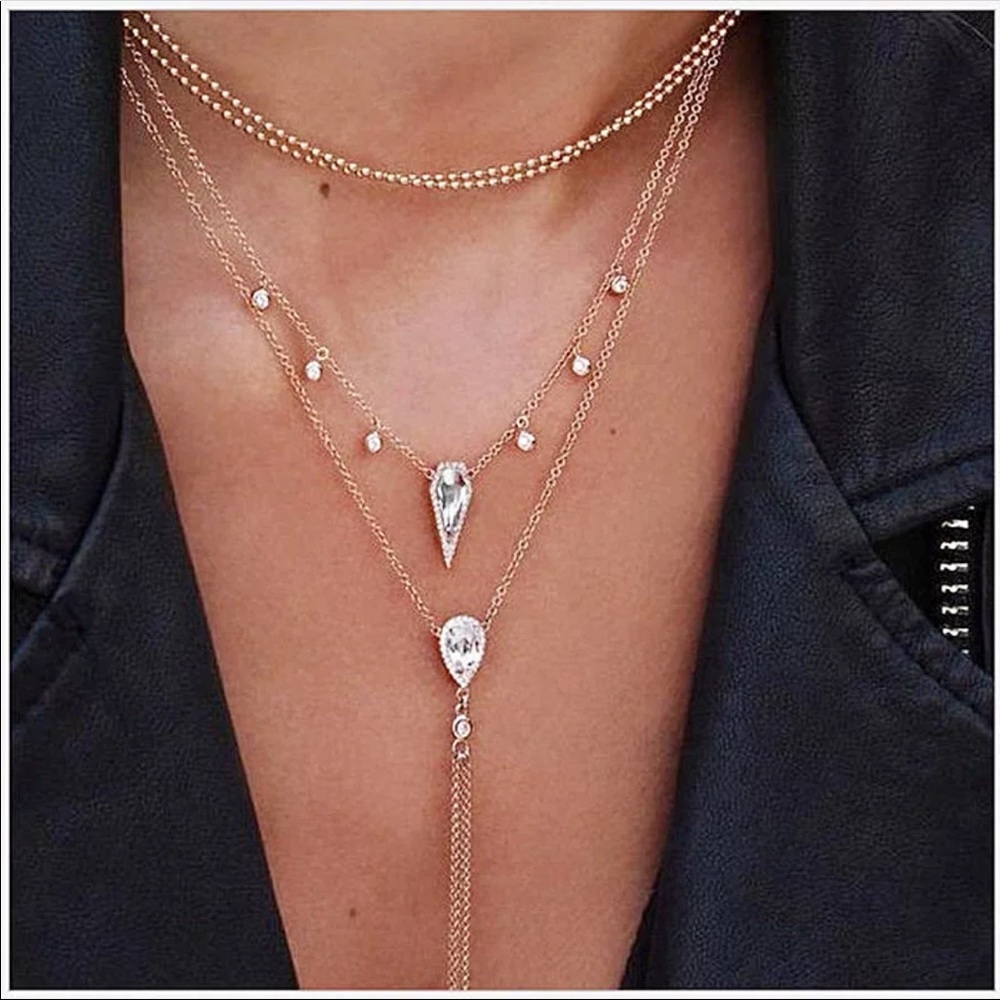 Multi layer crystal drop necklace